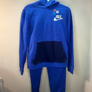Nike Kids Blue Peace Sign Retro Print Hoodie and Jogger Set Size L